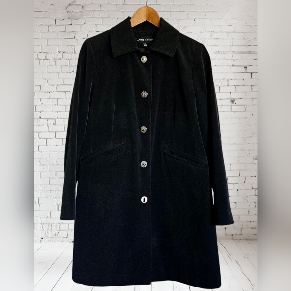 Anne Klein Black Trench Coat Size Medium
